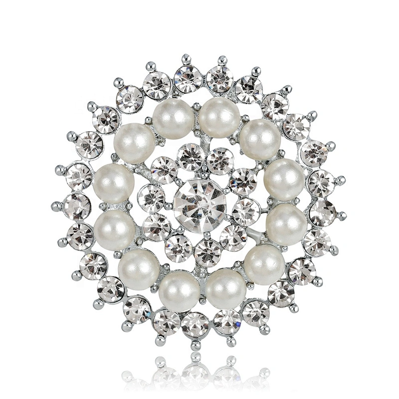 Custom Fashion Small Ivory Pearl Clear Rhinestone Brooch