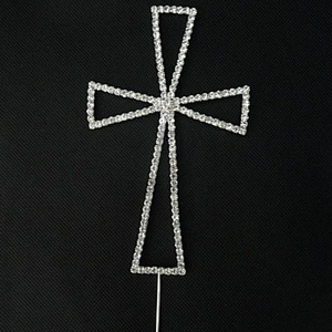 5.9inch Large Rhinestone Cross Baptism Communion Medieval Cake Topper