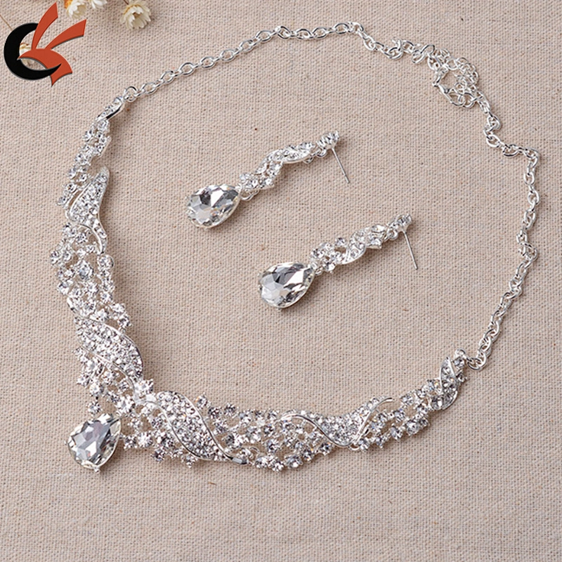 Sparkly Wedding Bride Shining Rhinestone Necklace Earring Jewelry Set