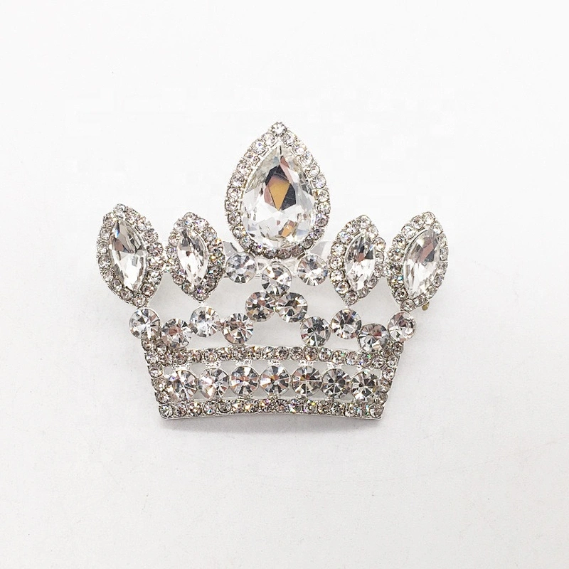 New Fashion Rhinestone Pink Crown Brooches For Women Men Badge Suit