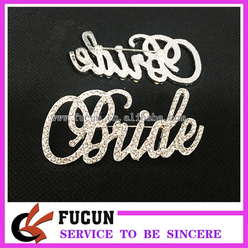 Customized Beautiful Crystal Bride Brooch Words Pins Decorative Brooch For Wedding Accessories