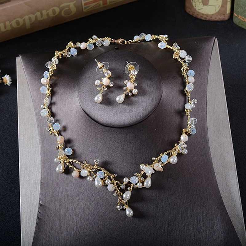2019 Fashion Mori Flower Wedding Bridal  Rhinestone Pearl Jewelry Set
