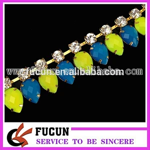 neon yellow and blue crystal rhinestone chain trimming
