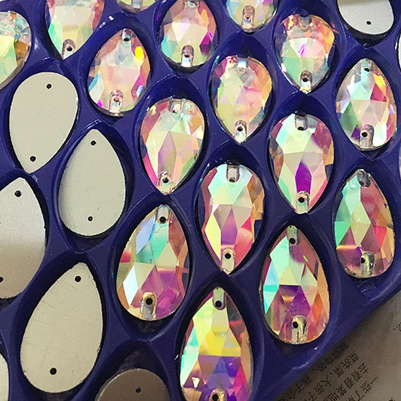 sew on garment decoration Flat back teardrop shape AB glass crystal stone