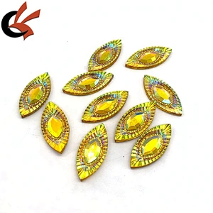 Shining Yellow AB Horse Eye Resin Rhinestones Sew On Flatback Beads Stone