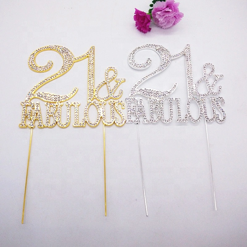 Hot sale Birthday Gift Clear Rhinestone 21 & FABULOUS  Cake Topper
