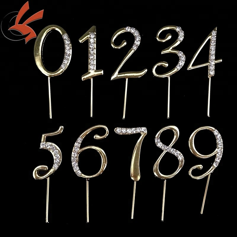 Gold Partial Crystal Number Cake Topper for Anniversary or Birthday