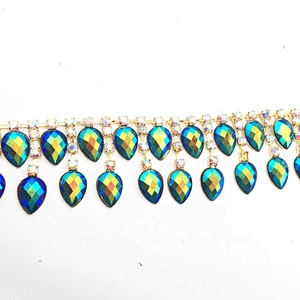 Dionysia Clothing Garment Decoration Sew on luxury Waterdrops Resin Tassel Rhinestone Chain Trims