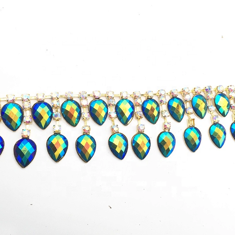 Dionysia Clothing Garment Decoration Sew on luxury Waterdrops Resin Tassel Rhinestone Chain Trims