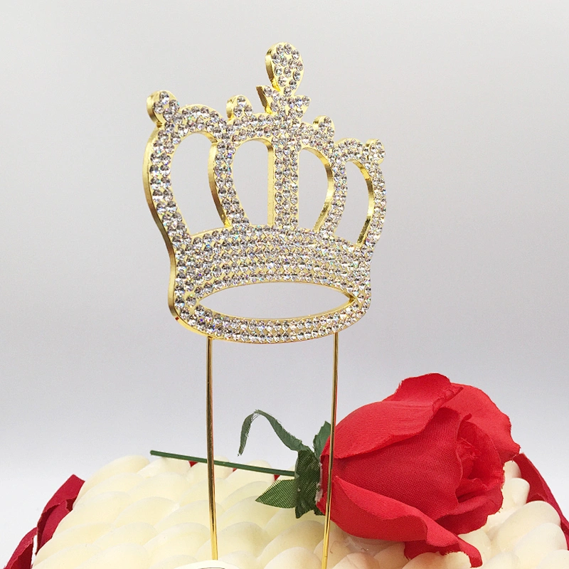 gold plated wedding birthday tiara crown shape crystal cake topper cake decoration