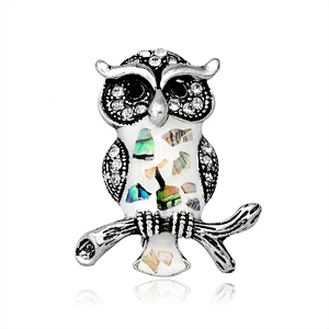 custom antique silver animal brooch shell decorative rhinestone owl brooch pin