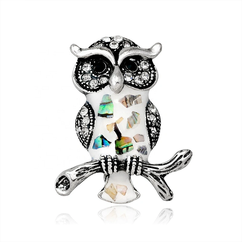 custom antique silver animal brooch shell decorative rhinestone owl brooch pin