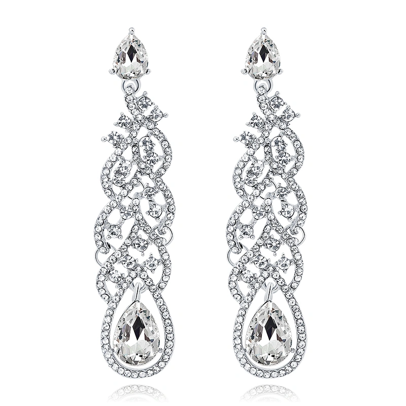 Wedding Jewelry Sparkling Dangle Rhinestone Bridesmaid Earrings