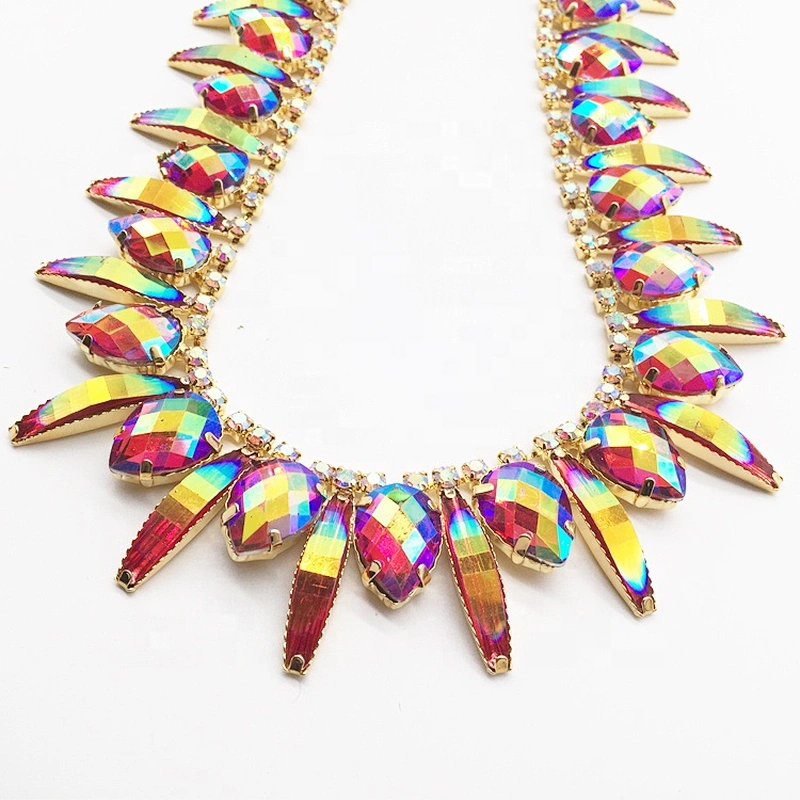 Latest New Design Resin Stones Bling Gold AB Chain Trimming For Carnival Costume Decors