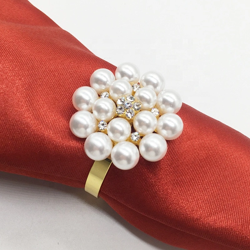 Decorative bulk wholesale wedding tableware rhinestone pearl beads napkin rings for sell