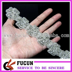 rhinestone appliques rhinestone tape beaded rhinestone lace for wedding decoration