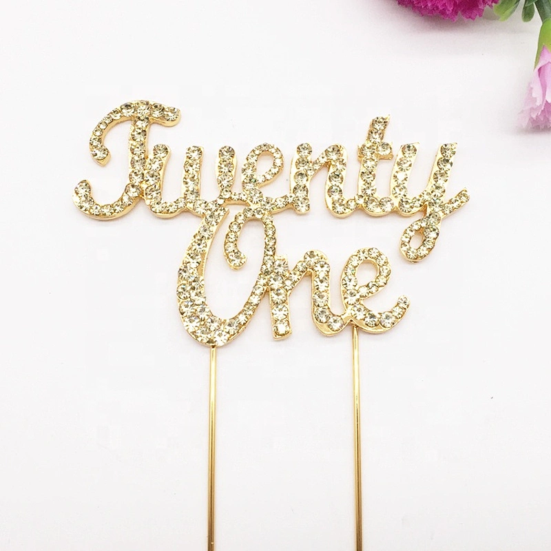 Excellent Quality Gold Plated Jonquil Rhinestone Twenty-one Birthday Cake Topper