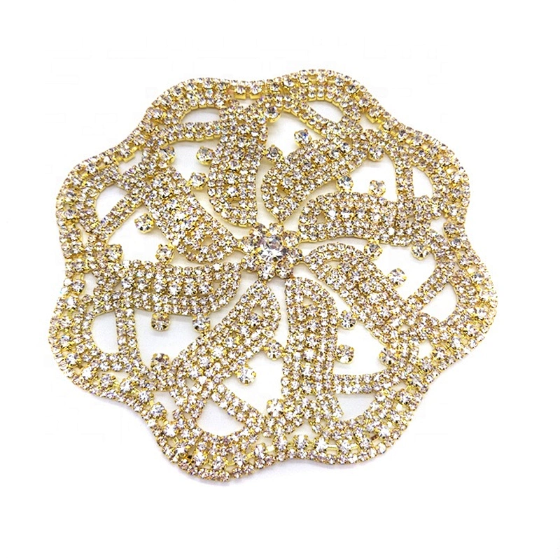 Custom Gold Sew on Large Crystal Rhinestone Appliques