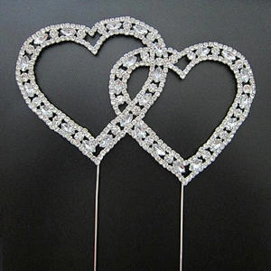 Bling Crystal Diamante Rhinestone Double Heart Cake Topper