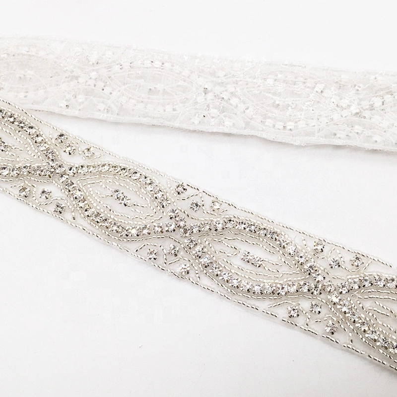 New arrivals fashion vintage crystal bridal lace wedding dress rhinestone applique sash