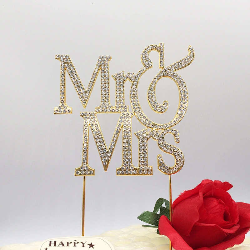 Gold crystal Mr and Mrs cake topper accessories wedding figurine cake topper
