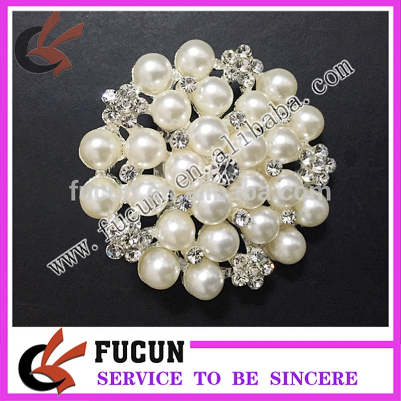 Hot selling 45mm flower design pearl wedding rhinestone brooch