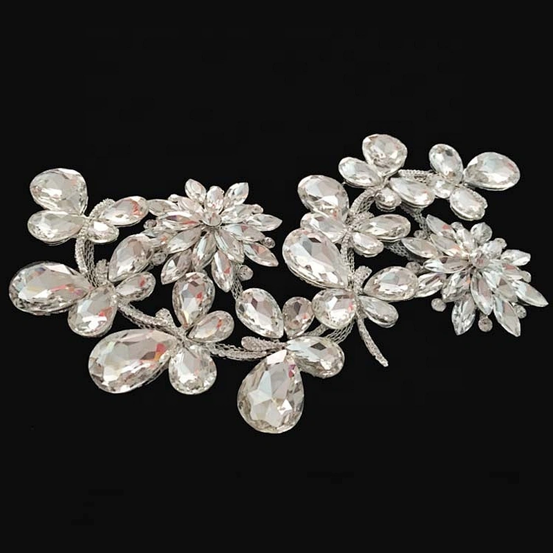 large size flower shape bridal crystal embellishments rhinestone applique for wedding