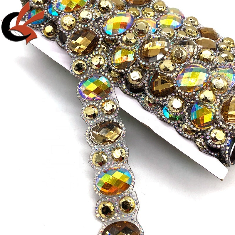New Yellow AB resin stones iron on rhinestone trims tape appliques