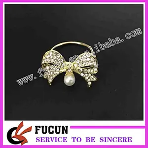 gold color bow pearl rhinestone design rhinestone napkin ring for hotel &restaurant decoration