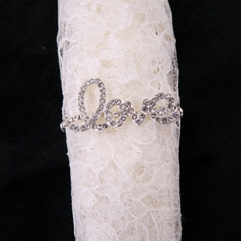 New Fresh Crystal Chain Rhinestone Monogram LOVE Shape Design Napkin Ring