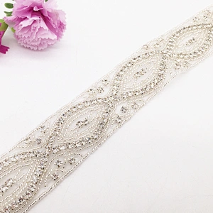 New arrivals fashion vintage crystal bridal lace wedding dress rhinestone applique sash