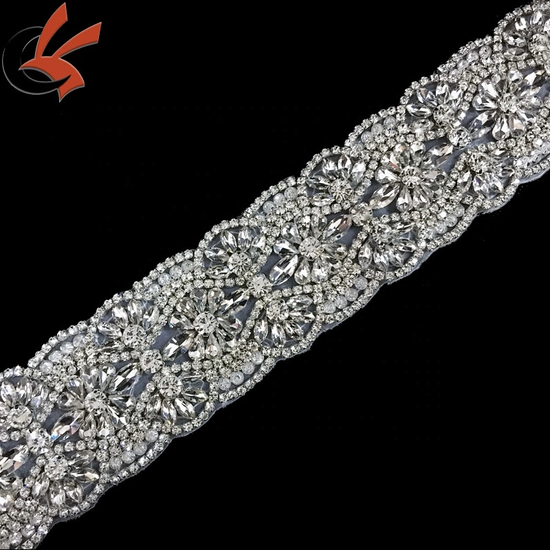 Sew on Wedding Bridal Belt Sash Crystal Rhinestone Applique for Evening Dress