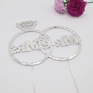 Custom wedding party cake decoration funny rhinestone wedding ring Mr & Mrs cake topper