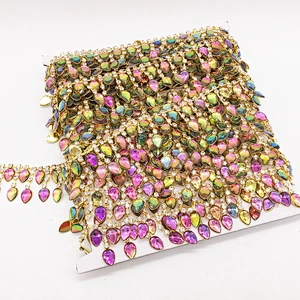 Sew on water drop resin rhinestone pendant chain trimming for bridal dress clothing garment