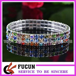 Sparkly silver alloy clear rhinestone elastic bracelet for wedding