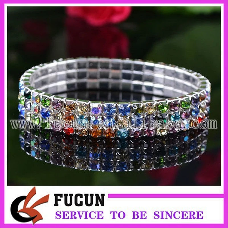 Sparkly silver alloy clear rhinestone elastic bracelet for wedding