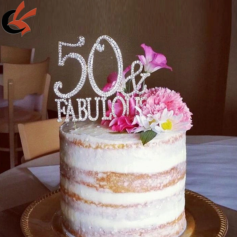 crystal rhinestone 50 & Fabulous Cake Topper for 50th Birthday