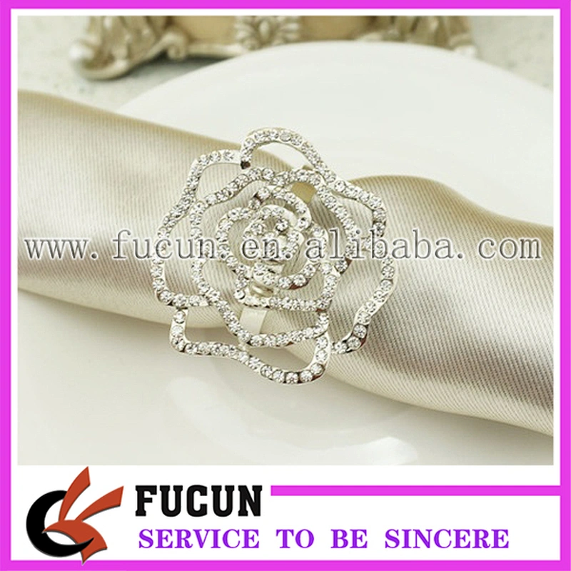 Decorative fancy handmade rhinestone ab rose napkin ring holder for weddings