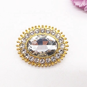 Luxury shining gold rhinestone garment accessories ladies oval rhinestone button brooches