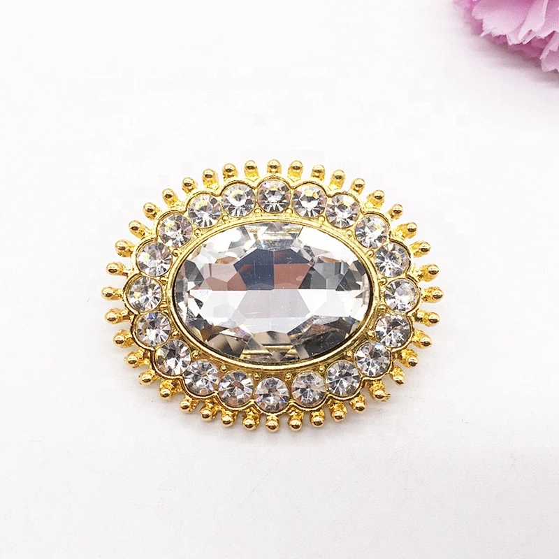 Luxury shining gold rhinestone garment accessories ladies oval rhinestone button brooches