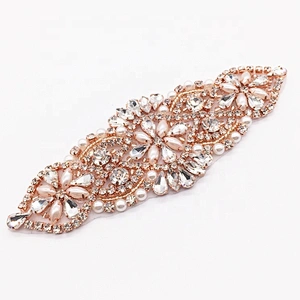 Rose Gold Embroidery Patch Applique Stick Iron On Emblem Rhinestone Applique For Garment Accessories