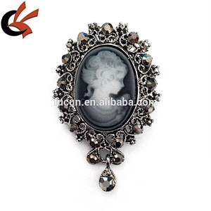Lady Cameo Brooch, black Cameo Pin, Vintage Cameo Jewelry