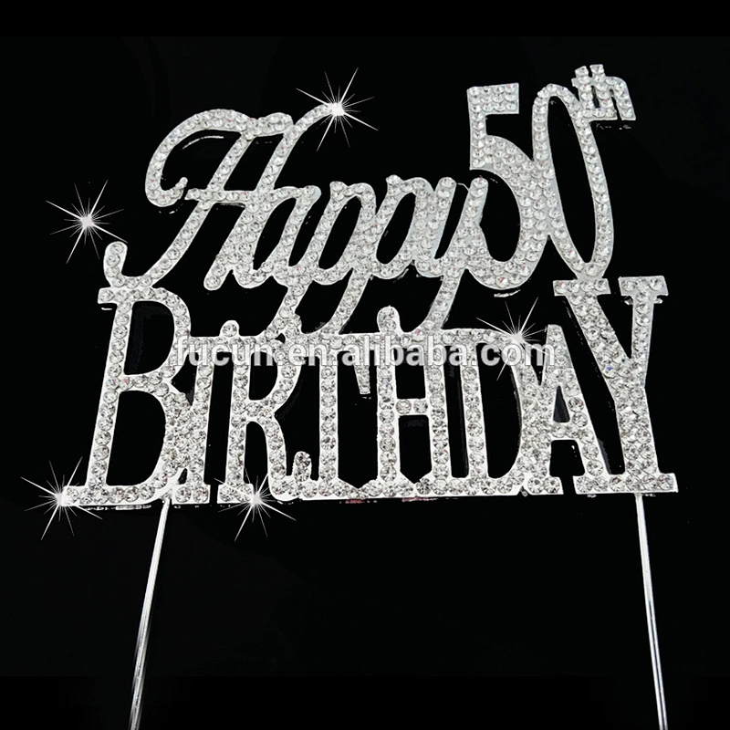 China alphabet letter  Happy birthday 50th birthday gift rhinestone cake topper wholesale