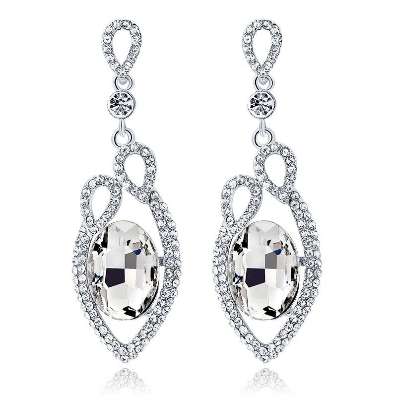 Art Deco Bridesmaid Teardrop Glass Rhinestone Earrings