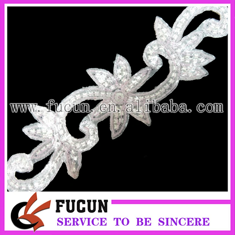 Hot sale latest pink rhinestone beads applique bridal trim for wedding dresses China manufacturer