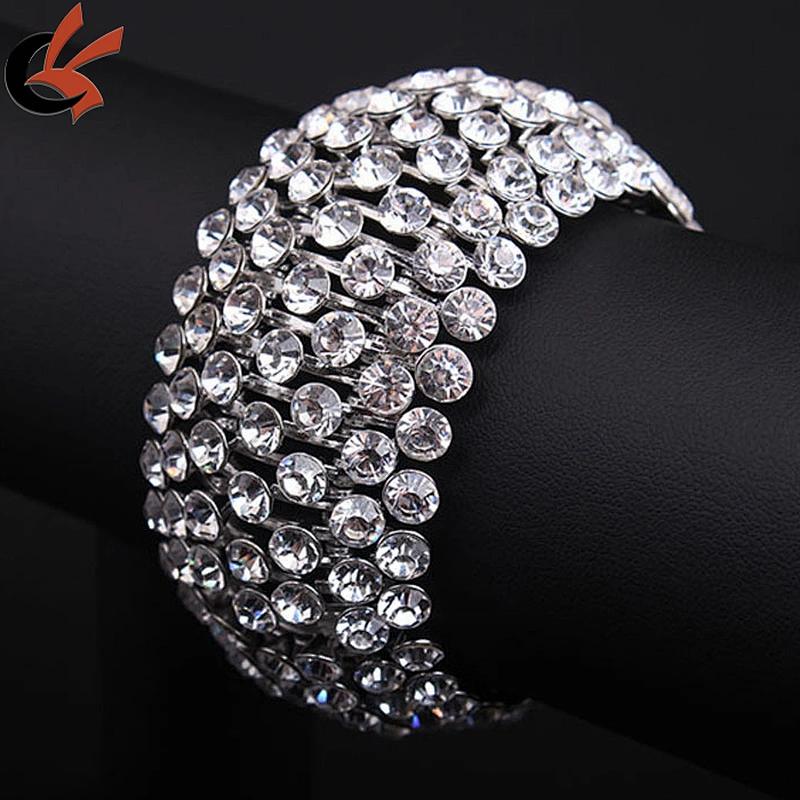 wholesale fashion wide rhinestone bangle elastic crystal rhinestone bracelet