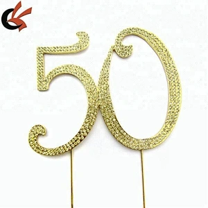 12cm yellow rhinestone gold number 50 for anniversaries cake decoration