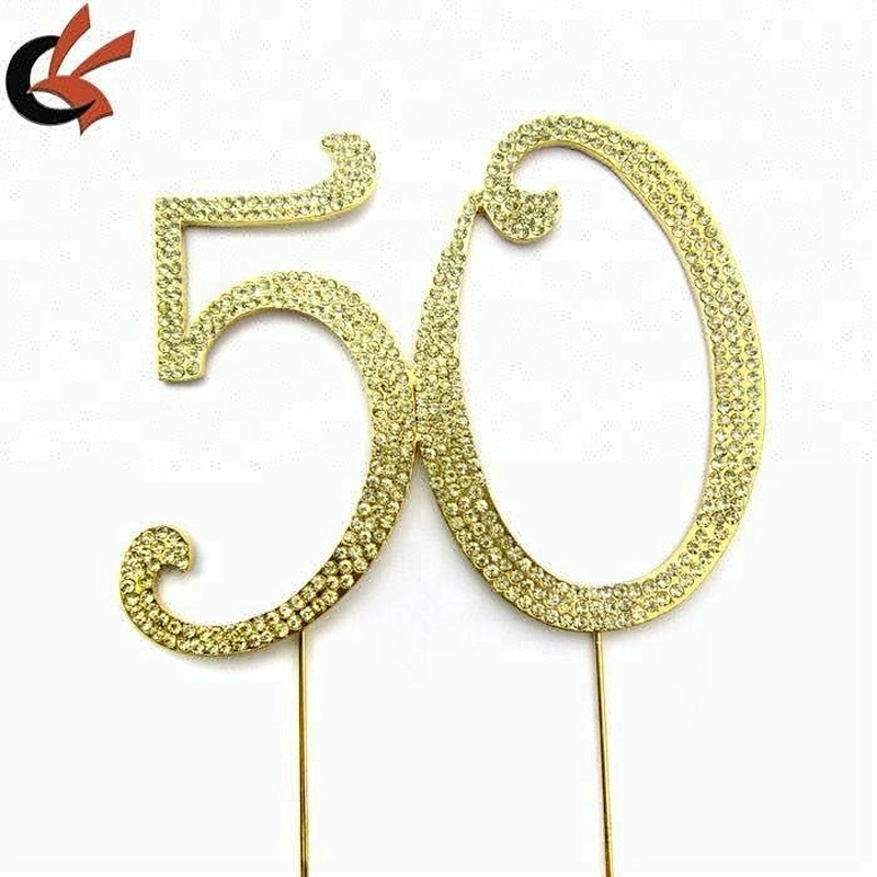 12cm yellow rhinestone gold number 50 for anniversaries cake decoration