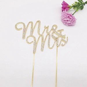 Happy wedding Mr&Mrs rose gold crystal bride and groom rhinestone cake topper