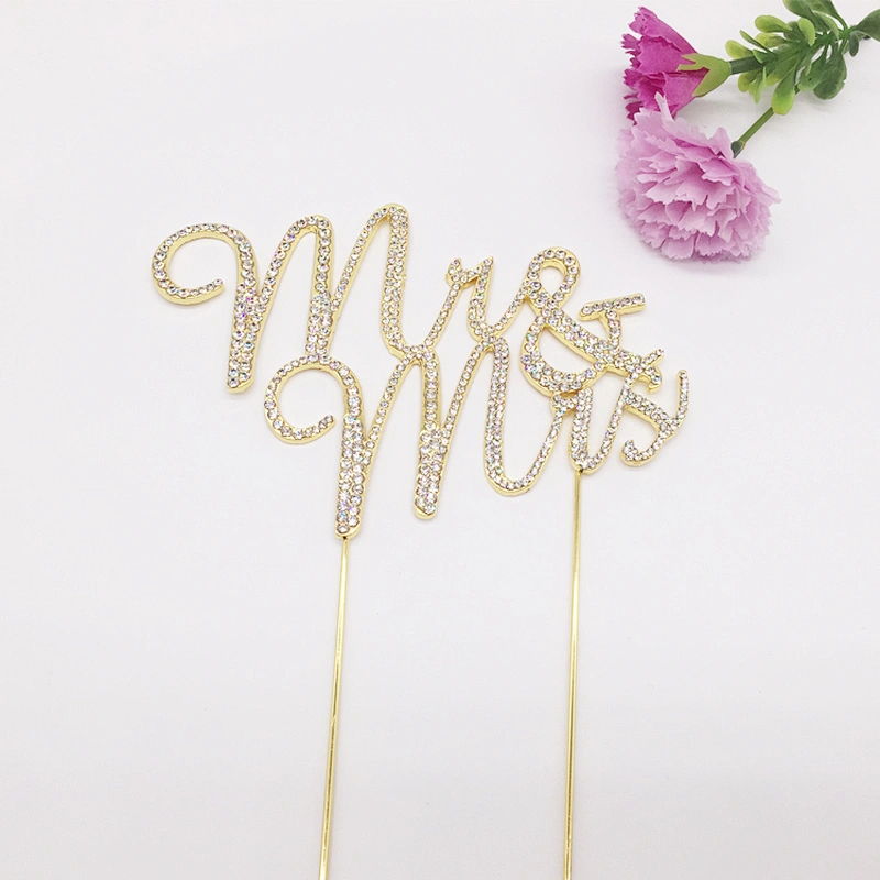 Happy wedding Mr&Mrs rose gold crystal bride and groom rhinestone cake topper